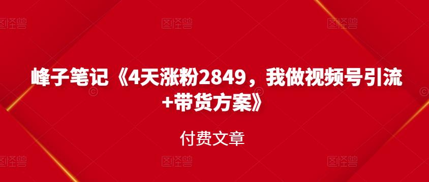 峰子笔记《4天涨粉2849，我做视频号引流 带货方案》付费文章